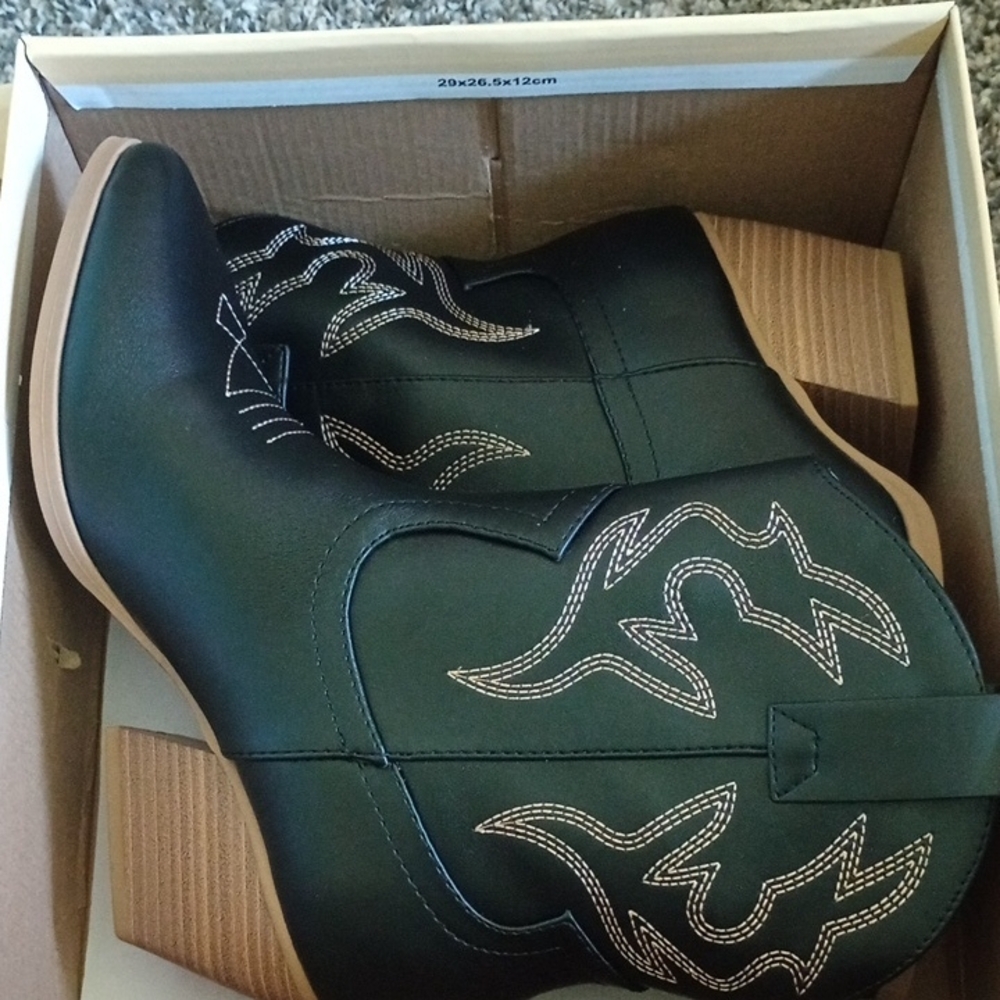 Soda Black Ankle Boots with Tan Stitching